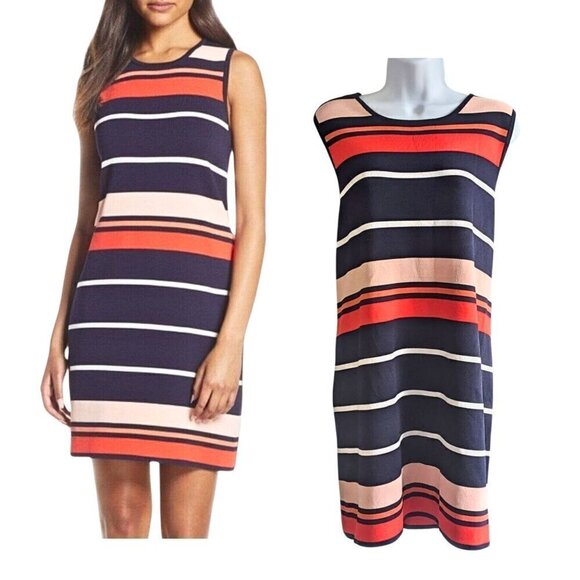 Eliza J Dresses & Skirts - NWOT ELIZA J Red Navy Bayadere Stripe Tank Sweater Dress SIZE XLP